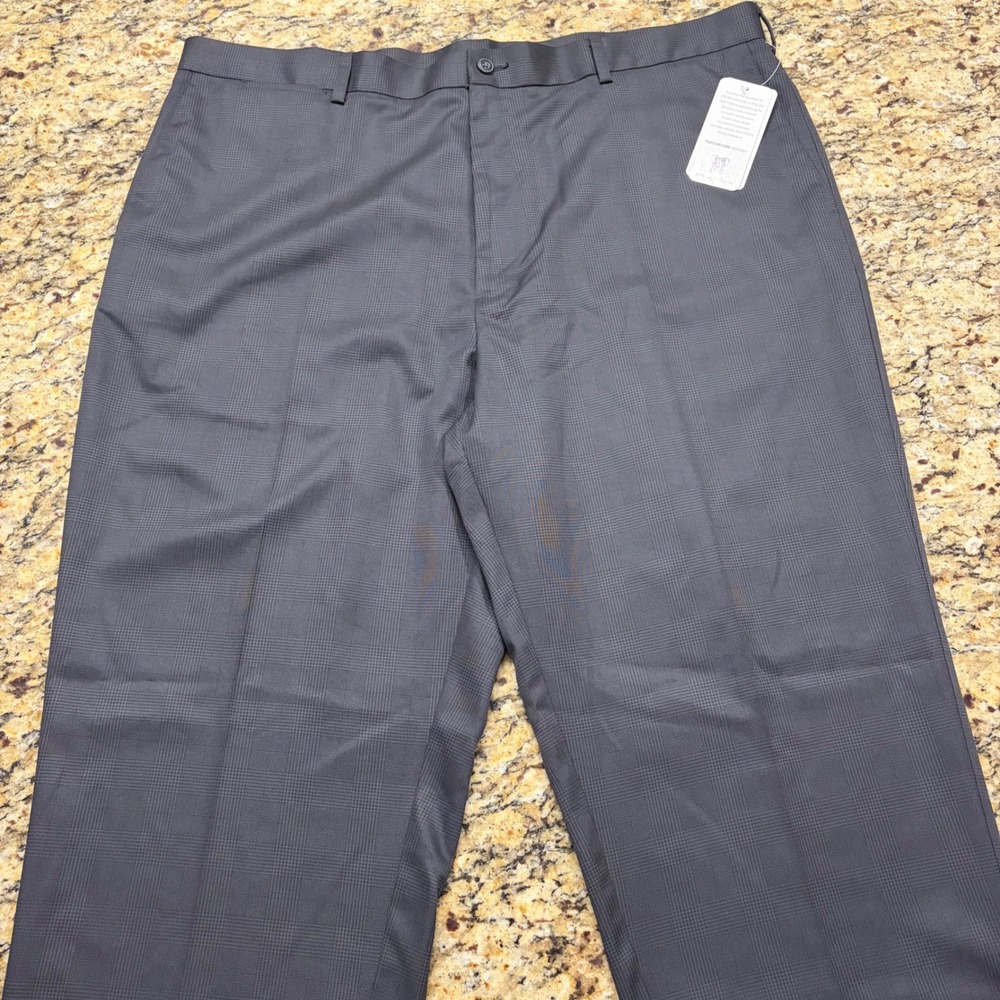 NEW PGA Tour Mens Glen Plaid Golf Pants Black Grey 42x32 Flat Front Trousers ws